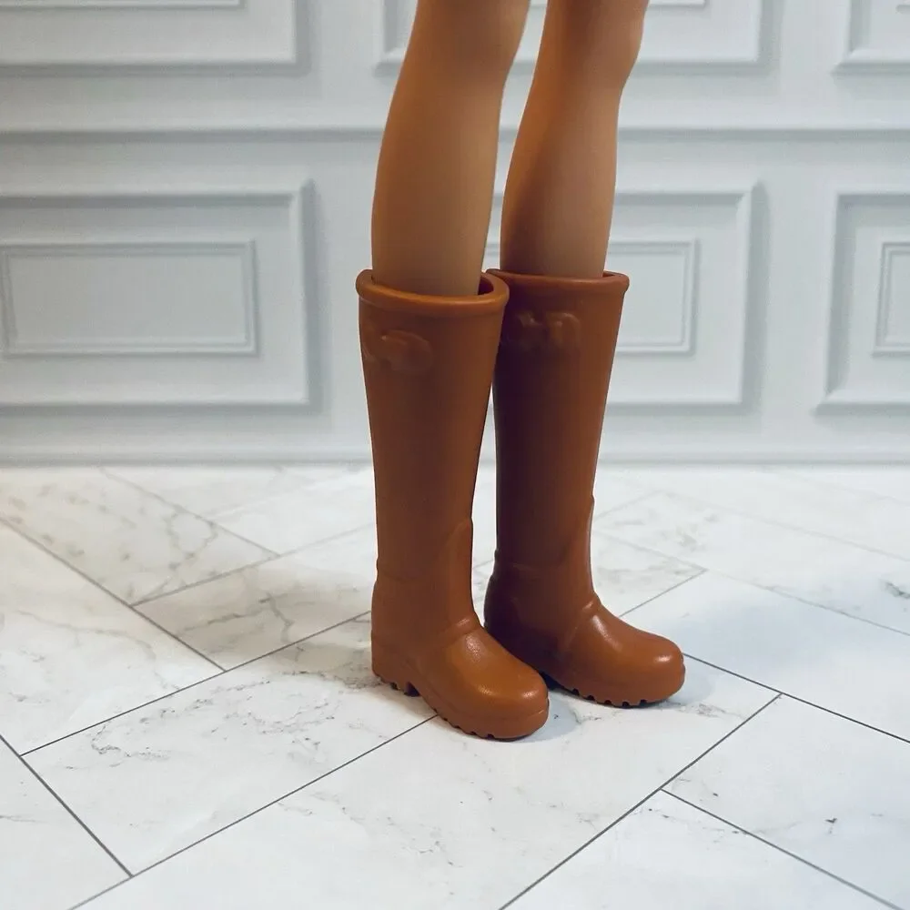 Barbie Doll Brown Knee High Boots for Flat Feet Dolls Farmer Type